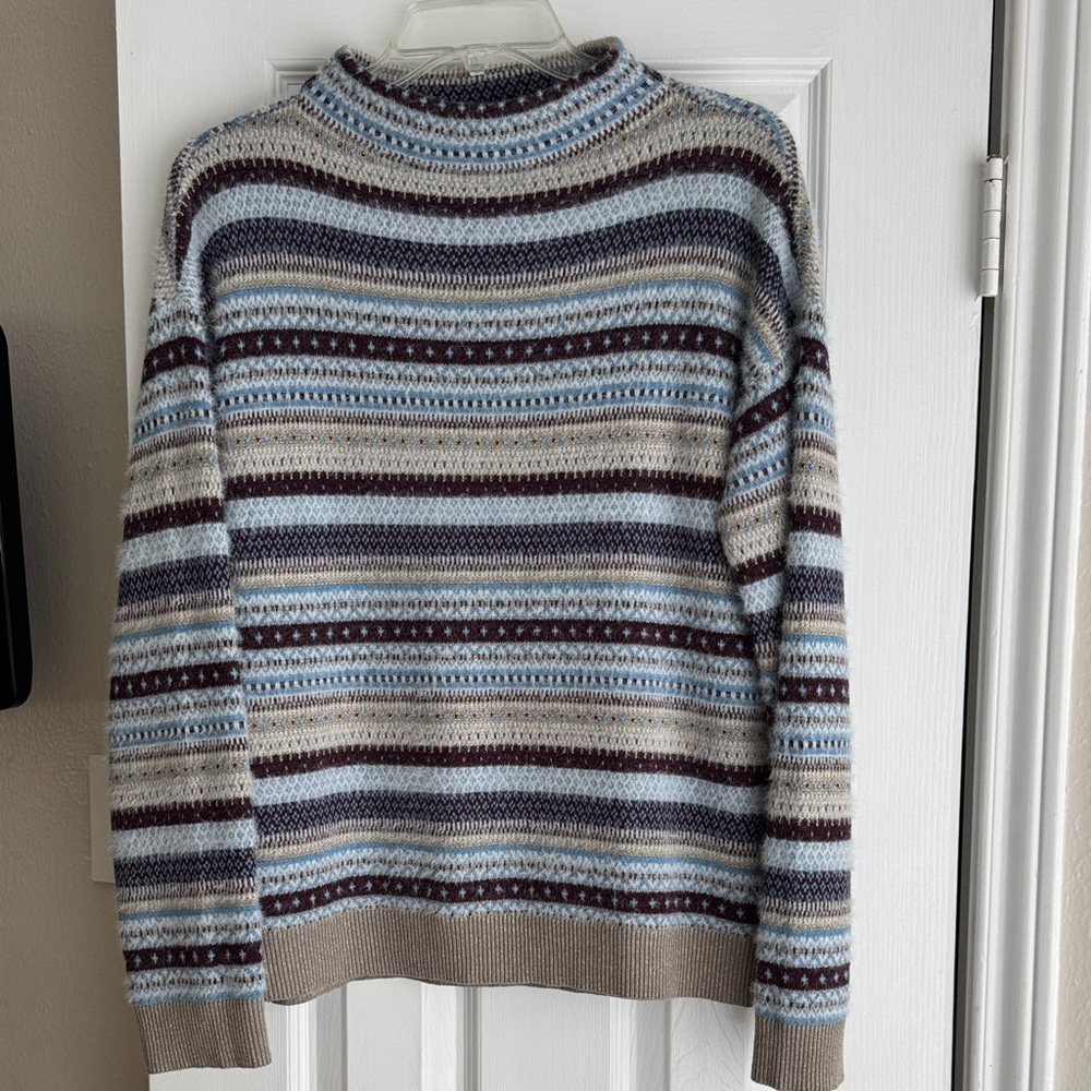 Ann Taylor Striped Sweater in Light Blue, Beige & Dark Brown